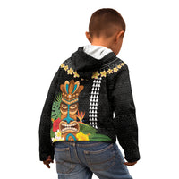 Hawaii Plumeria Lei Kid Hoodie Tiki and Kakau Pattern Black Color