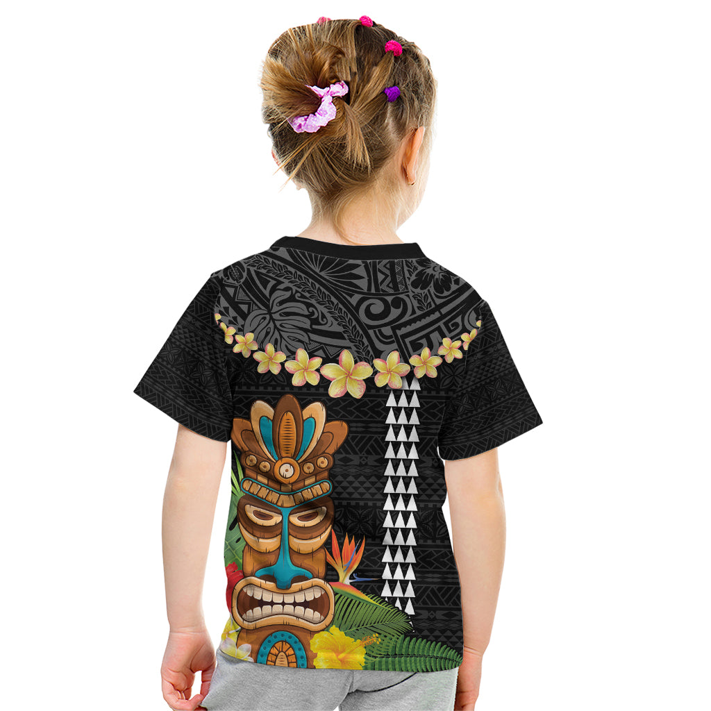 Hawaii Plumeria Lei Kid T Shirt Tiki and Kakau Pattern Black Color