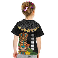 Hawaii Plumeria Lei Kid T Shirt Tiki and Kakau Pattern Black Color