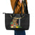 Hawaii Plumeria Lei Leather Tote Bag Tiki and Kakau Pattern Black Color