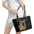 Hawaii Plumeria Lei Leather Tote Bag Tiki and Kakau Pattern Black Color