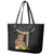 Hawaii Plumeria Lei Leather Tote Bag Tiki and Kakau Pattern Black Color