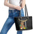 Hawaii Plumeria Lei Leather Tote Bag Tiki and Kakau Pattern Black Color