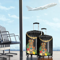 Hawaii Plumeria Lei Luggage Cover Tiki and Kakau Pattern Black Color