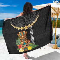 Hawaii Plumeria Lei Sarong Tiki and Kakau Pattern Black Color