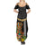 Hawaii Plumeria Lei Summer Maxi Dress Tiki and Kakau Pattern Black Color