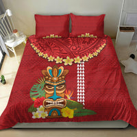 Hawaii Plumeria Lei Bedding Set Tiki and Kakau Pattern Red Color