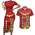 Hawaii Plumeria Lei Couples Matching Short Sleeve Bodycon Dress and Hawaiian Shirt Tiki and Kakau Pattern Red Color