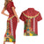 Hawaii Plumeria Lei Couples Matching Short Sleeve Bodycon Dress and Hawaiian Shirt Tiki and Kakau Pattern Red Color