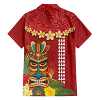 Hawaii Plumeria Lei Family Matching Puletasi and Hawaiian Shirt Tiki and Kakau Pattern Red Color LT03 - Polynesian Pride