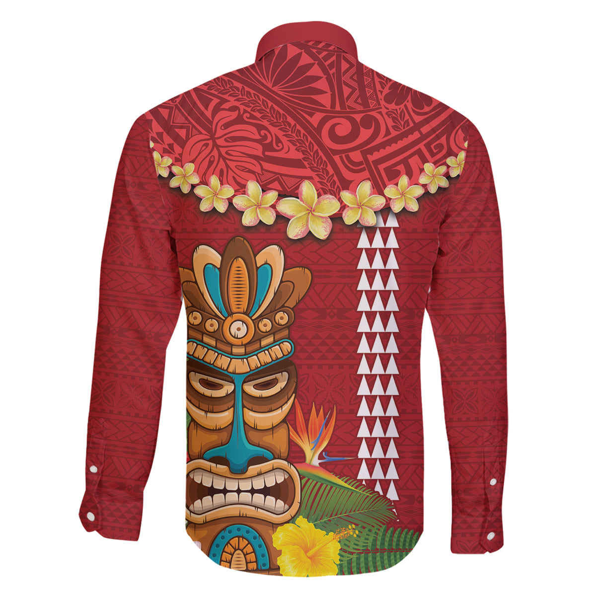 Hawaii Plumeria Lei Family Matching Puletasi and Hawaiian Shirt Tiki and Kakau Pattern Red Color LT03 - Polynesian Pride