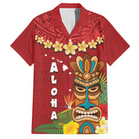 Hawaii Plumeria Lei Family Matching Tank Maxi Dress and Hawaiian Shirt Tiki and Kakau Pattern Red Color