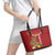 Hawaii Plumeria Lei Leather Tote Bag Tiki and Kakau Pattern Red Color