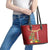 Hawaii Plumeria Lei Leather Tote Bag Tiki and Kakau Pattern Red Color