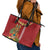 Hawaii Plumeria Lei Leather Tote Bag Tiki and Kakau Pattern Red Color