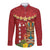 Hawaii Plumeria Lei Long Sleeve Button Shirt Tiki and Kakau Pattern Red Color