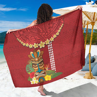 Hawaii Plumeria Lei Sarong Tiki and Kakau Pattern Red Color