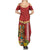 Hawaii Plumeria Lei Summer Maxi Dress Tiki and Kakau Pattern Red Color