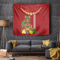 Hawaii Plumeria Lei Tapestry Tiki and Kakau Pattern Red Color LT03 - Polynesian Pride