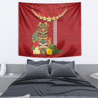 Hawaii Plumeria Lei Tapestry Tiki and Kakau Pattern Red Color LT03 - Polynesian Pride