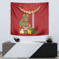 Hawaii Plumeria Lei Tapestry Tiki and Kakau Pattern Red Color LT03 - Polynesian Pride