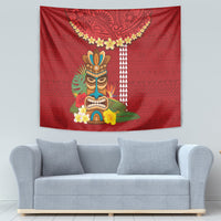 Hawaii Plumeria Lei Tapestry Tiki and Kakau Pattern Red Color LT03 - Polynesian Pride