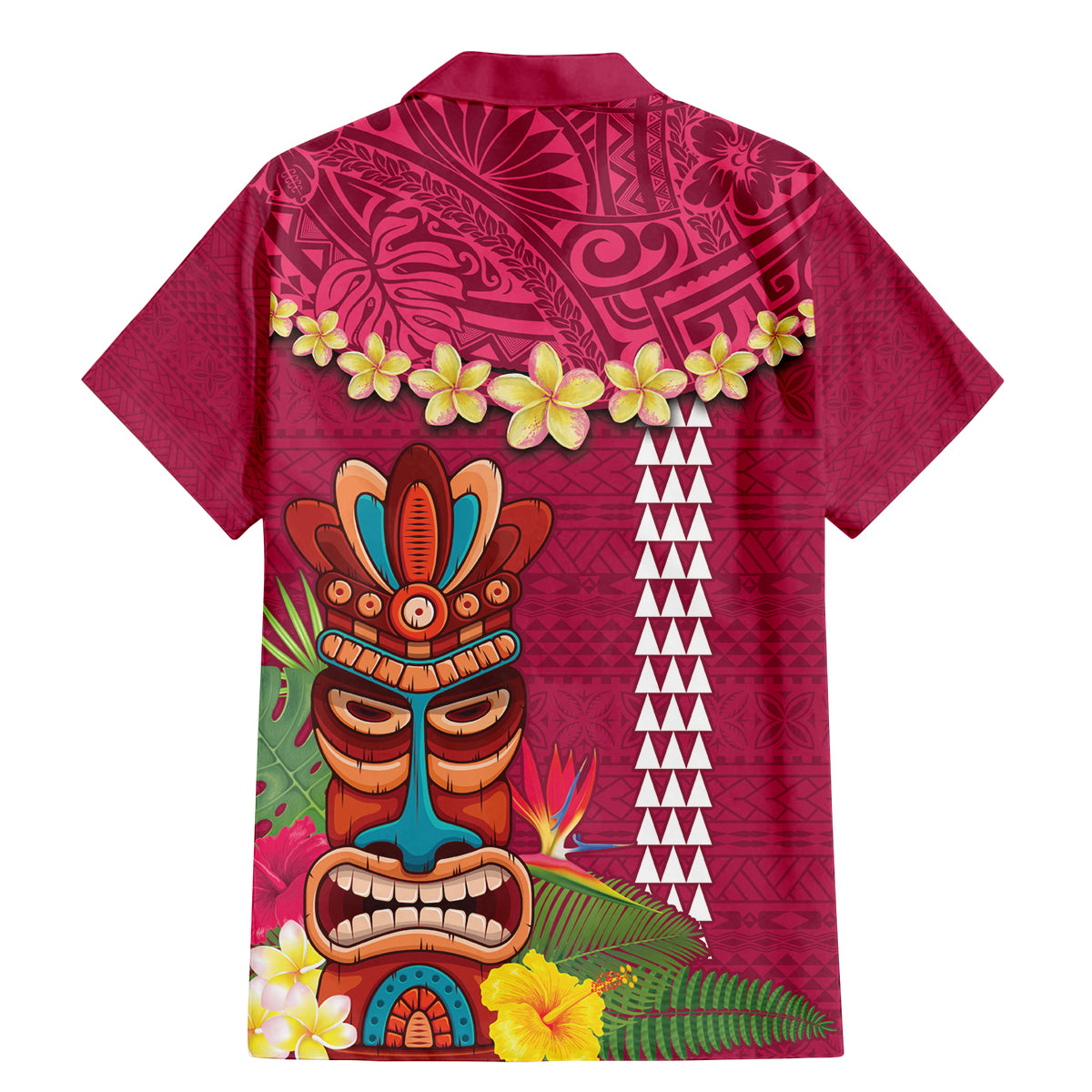 Hawaii Plumeria Lei Family Matching Mermaid Dress and Hawaiian Shirt Tiki and Kakau Pattern Pink Color