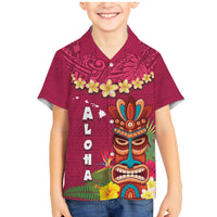 Hawaii Plumeria Lei Family Matching Mermaid Dress and Hawaiian Shirt Tiki and Kakau Pattern Pink Color