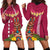 Hawaii Plumeria Lei Hoodie Dress Tiki and Kakau Pattern Pink Color