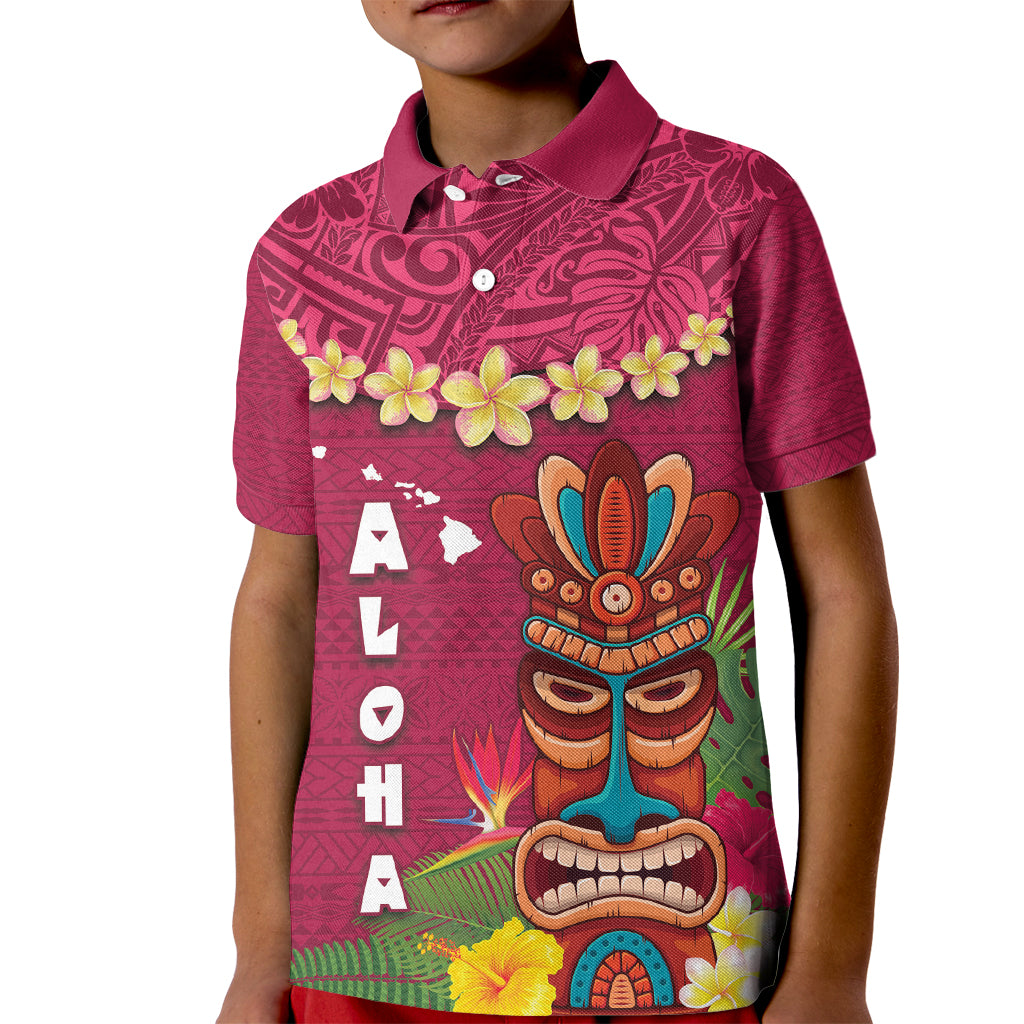 Hawaii Plumeria Lei Kid Polo Shirt Tiki and Kakau Pattern Pink Color