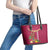 Hawaii Plumeria Lei Leather Tote Bag Tiki and Kakau Pattern Pink Color