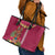 Hawaii Plumeria Lei Leather Tote Bag Tiki and Kakau Pattern Pink Color