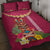 Hawaii Plumeria Lei Quilt Bed Set Tiki and Kakau Pattern Pink Color