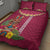 Hawaii Plumeria Lei Quilt Bed Set Tiki and Kakau Pattern Pink Color