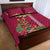 Hawaii Plumeria Lei Quilt Bed Set Tiki and Kakau Pattern Pink Color