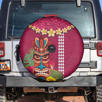 Hawaii Plumeria Lei Spare Tire Cover Tiki and Kakau Pattern Pink Color