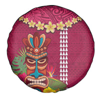 Hawaii Plumeria Lei Spare Tire Cover Tiki and Kakau Pattern Pink Color