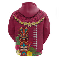 Hawaii Plumeria Lei Zip Hoodie Tiki and Kakau Pattern Pink Color