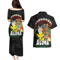 Aloha Hawaii Couples Matching Puletasi and Hawaiian Shirt Kanaka Maoli with Polynesian Spiral Plumeria