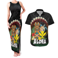 Aloha Hawaii Couples Matching Tank Maxi Dress and Hawaiian Shirt Kanaka Maoli with Polynesian Spiral Plumeria