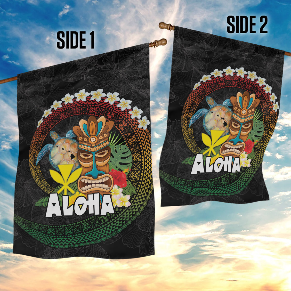 Aloha Hawaii Garden Flag Kanaka Maoli with Polynesian Spiral Plumeria