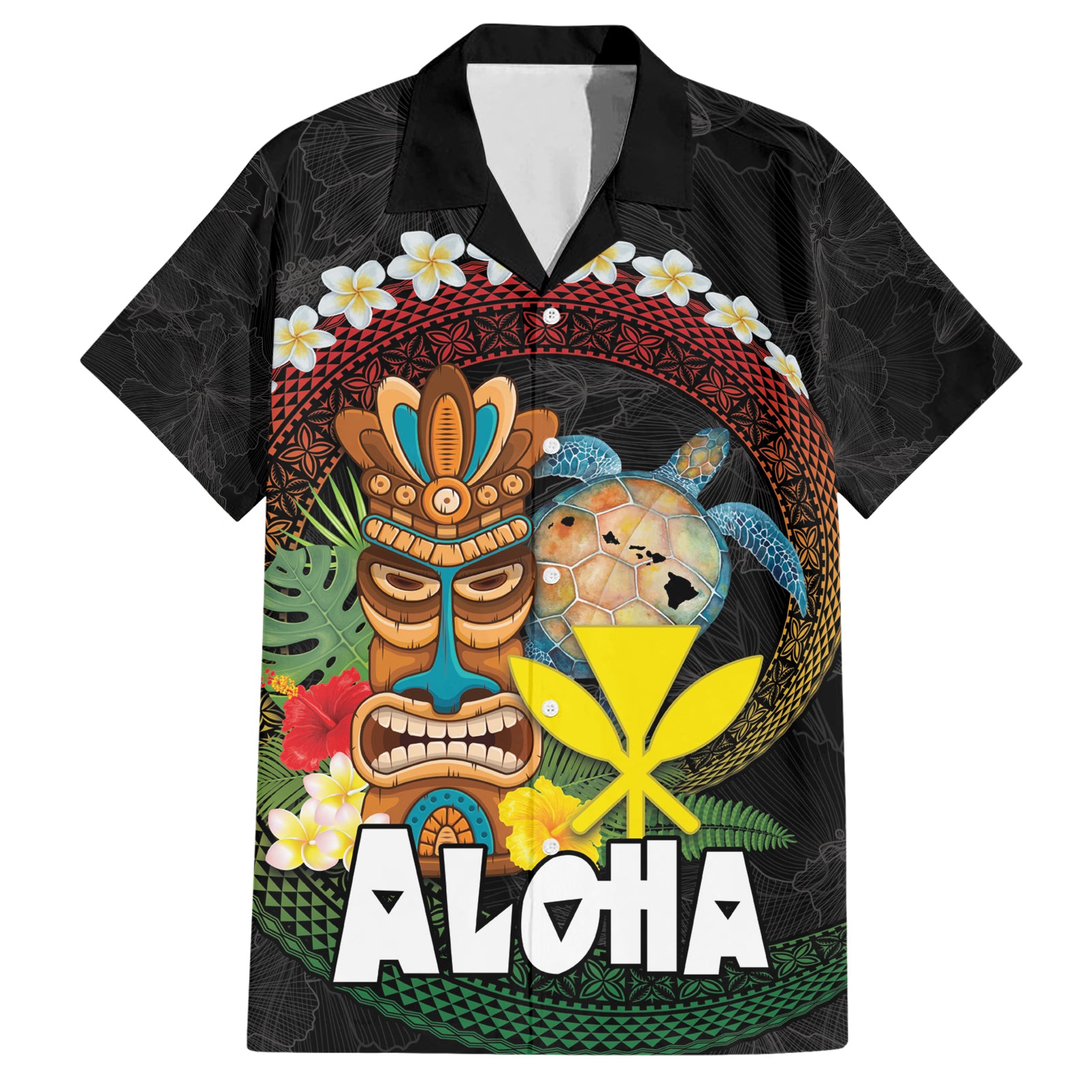 Aloha Hawaii Hawaiian Shirt Kanaka Maoli with Polynesian Spiral Plumeria