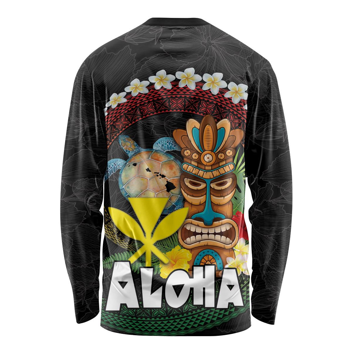 Aloha Hawaii Long Sleeve Shirt Kanaka Maoli with Polynesian Spiral Plumeria