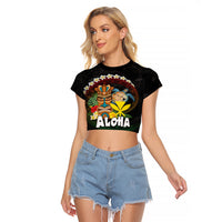 Aloha Hawaii Raglan Cropped T Shirt Kanaka Maoli with Polynesian Spiral Plumeria