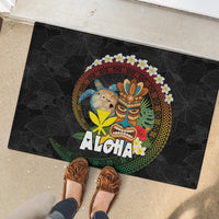 Aloha Hawaii Rubber Doormat Kanaka Maoli with Polynesian Spiral Plumeria