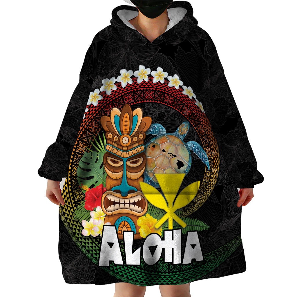 Aloha Hawaii Wearable Blanket Hoodie Kanaka Maoli with Polynesian Spiral Plumeria