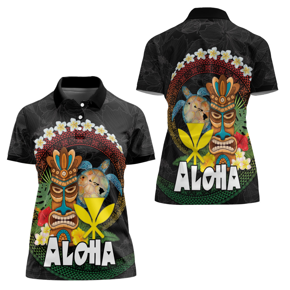Aloha Hawaii Women Polo Shirt Kanaka Maoli with Polynesian Spiral Plumeria LT03 - Polynesian Pride