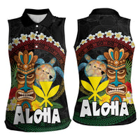 Aloha Hawaii Women Sleeveless Polo Shirt Kanaka Maoli with Polynesian Spiral Plumeria LT03 - Polynesian Pride