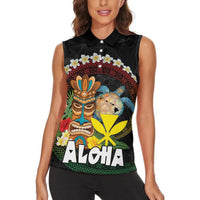 Aloha Hawaii Women Sleeveless Polo Shirt Kanaka Maoli with Polynesian Spiral Plumeria LT03 - Polynesian Pride