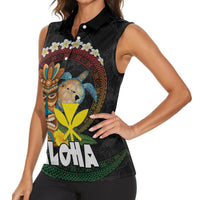 Aloha Hawaii Women Sleeveless Polo Shirt Kanaka Maoli with Polynesian Spiral Plumeria LT03 - Polynesian Pride
